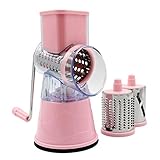 G.CHEN Drehbare Käsereibe für die Küche, rotierende Reibe mit Metallgriff, runder Gemüsehobel mit 3 austauschbaren Klingen (Pink)