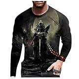 Herren Herbst Langarm Slim Fit T-Shirt Totenkopf Gedruckt Langarm T-Shirt Sportbekleidung Lange Trainingshirt Freizeit Fitnessshirt Vintage Graphic Funktionsshirt Biker Motorrad Distressed Top