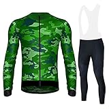 WBZ Radsportanzüge Set Winter-thermischer Polyester-Radtrikots-Set, Lange Ärmel der Herren MTB Straßenradkleidung Tops + 3D Gepolsterte BIB-Hosen/Hosen atmungsaktive Radanzüge Radjack