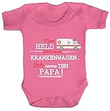 ShirtStreet Geschenk zum Vatertag Rettungsdienst Strampler Bio Baumwoll Baby Body Kurzarm Jungen Mädchen Papa- Mein Held fährt einen Krankenwagen, Größe: 0-3 Monate,Bubble Gum Pink