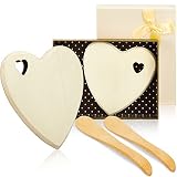Schneidebrett in Herzform, Holz, 2 Sets, 14 x 14 cm, Miniatur-Schneidebrett, Käseservierplatte, Servierplatte, Charcuterie-Brett für Fleisch, Gemüse, Butterstreuer, Sandwichmesser mit Geschenkbox
