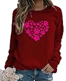 Kookmean Sweatshirts für Damen, legere Oberteile, Rundhalsausschnitt, Pullover, Frohe Weihnachten, Pullover, Druck, Langarm-Shirts, Blusen, Z1-Burgunderrot, 46