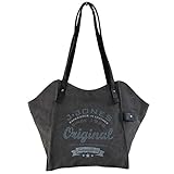 J. Jones - modische Schultertasche Damentasche Shopper Vintage Handtasche - Canvas (Farbauswahl) - präsentiert von ZMOKA® (Grau Schwarz)