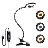 Tattoo Lampe LED, USB Leselampe Dimmbar mit Schalter, 3 Farbwechsel, 48 LED Klemmlampe mit Schwanenhals und Kabel, DC 5V, als Leselampe Bett, Maniküre Lampe Tisch, Makeup Light, Schw