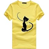Mode Damen Bekleidung Lose Kurzarmblatt Drucken T-Shirt Freizeit O Kragen Top (3X, 01 Gelb)