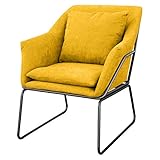 SVITA Sessel Josie gepolstert Beistellsessel Lounge Couch Einzelsofa Relaxsessel Seat Fernsehsessel Stoff inkl. Kissen Stuhl Samt (Yellow, Stoff)