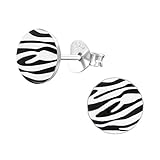 Laimons Damen-Ohrstecker Platte weiß schwarz Zebra Design Sterling Silber 925