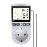 Gobesty Temperaturschalter, Temperaturregler 230 V mit Fühler, Steckerthermostat mit Zeitschaltuhr, Digital Thermostat Steckdose für Gewächshaus, Aquarium Heizung Kü