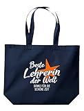 Shirtinstyle Beutel Tasche, Beste Lehrerin Der Welt Danke Für Die Schöne Zeit, Jute, Shopper, Beutel, Tasche, Kita Schule Hort Abschluß Abschied, Farbe Navy