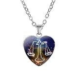 SKYROPNG Sternbild Halskette,Waage Universum 12 Sternbild Herzförmige Halsketten Anhänger Männer Frauen Sternzeichen Neclace Schmuck Zubehör Bijoux Weib