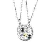 haoxia Sterling Silver Sun and Moon Couple Necklace Matching Pendant for Couples or Best F