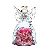 ANLUNOB Forever Rose in Engelsfigur aus Glas in Glaskuppel - ewige rosa Rose Blume handgemacht - Geschenk für Frauen Freundin Mutter zu Weihnachten Valentinstag Geburtstag (10.5,6.5cmx7,5cm)