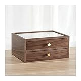 SENWEI Tisch-Halskettenhalter, 2-lagig, Schmuck-Organizer, Schmuckkasten für Frauen, Holz-Vitrine mit transparentem Fenster, Schmuck-Aufbewahrungsbox für Halsketten, Armbänder, Ringe, Halsk