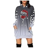 MOKBAY Damen Weihnachten Printed Langarm Kapuzenpullover Kleid-Oberteil Fashion Casual Damen Midirock Für Damen Knielange Röcke Für Damen Kleider Elegante Rockaufhäng