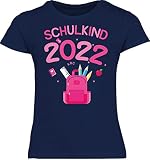 Schulkind Einschulung und Schulanfang - Schulkind 2022 rosa Schultasche - 128 (7/8 Jahre) - Navy Blau - Shirt Schulkind 2021 - F131K Schulanfang - Schulanfang Mädchen T-S
