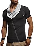 Leif Nelson Herren Sommer T-Shirt Stehkragen Slim Fit Casual Baumwolle-Anteil Cooles weißes schwarzes Männer Kurzarm-T-Shirt Hoodie-Sweatshirt-Longsleeve lang LN1020 Schwarz XX-Larg