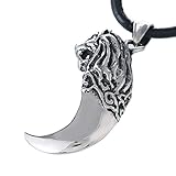 DonDon Herren Lederkette Leder Halskette 50 cm mit Edelstahl Anhänger Löwen-Z