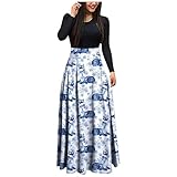 Vectry Damen Kleider Maxi Langes Kleid für Frauen Weihnachten Langarm O-Ausschnitt 1950er Jahre Abend Party Abschlussball Heimkehr Herbstk
