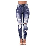 LianMengMVP Neu Stretch Jeans Hosen Hohe Taille Skinny Jeans Lange Hosen Ripped Loch Lässige Jeanshose Frauen FrüHling Hohe Taille Plus Size J