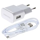 Original Samsung Micro USB Handy Ladegerät plus Ladekabel - Datenkabel in der Farbe Weiß für kompatible Samsung Mob