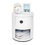 Nachttisch Rund Componibili mit 2 Container Kleines Kommode Schrank Moderner Schränkchen Deko Nachtschrank Beistelltisch Sofatisch für Wohnzimmer Schlafzimmer Flur, Weiß, 32 x 32 x 40