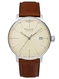 IRON ANNIE Bauhaus Herrenuhr Quarz mit Datum beige mit braunem Lederarmband 5044-5