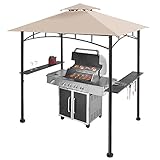 1.5x2.5M Grillpavillon, Grillunterstand für den Außenbereich, Grill-Terrassenüberdachung mit Regalen und 2 LED-Leuchten (Hellgrau)