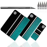 TeKnight® Folierungswerkzeug 3er Set inklusive Rakel, Präzisionsmesser und Ersatzklingen I Premium Rakel-Set zum Folieren Schwarz/Türk