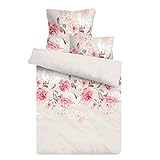 LARAWELL Bettwäsche 155x220 Baumwolle beige Creme Rosen, 3 teilig