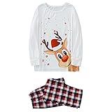 LOPILY Weihnachten Schlafanzug Jumpsuit Familie Hoodie Family Pyjamas Zipper Up One Piece Overall Nachtwäsche mit Hirsche Aufdruck Weihnachts Einteiler Schlafanzüge Hausanzug Set (White/Vater, S)