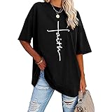 Jesus Shirts für Frauen Kreuz Tees T Shirts Halbarm O-Neck Baumwolle Tunika Tops Ostern Christgötter Lustiges T-Shirt, Mo4, X-Large M
