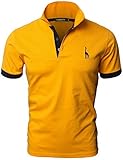 GNRSPTY Poloshirt Herren Kurzarm Polohemd Giraffe Stickerei Einfarbig T-Shirt S-XXL (L, Gelb)