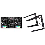 Hercules DJControl Inpulse 500 (2-Deck DJ Controller, Beatmatch Guide, IMA, 16 RGB Pads, integr. Soundkarte/Mixer, Mic-In, DJ Academy, PC/Mac) & ah Stands SLT001E Laptopständer, schw