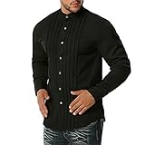 D-Rings Herren Longsleeve Schwarz Langarmshirt Shirt mit Grandad-Ausschnitt Soft Basic Slim Fit Langarm-Shirt Schmale Passform Hemd Herren Lang