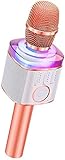 BONAOK Magic Sing Karaoke Mikrofon Kinder, 4 in 1 Led Lustige Stimmen Mikrofon, Drahtloses Heim KTV Karaoke Gerät Bluetooth Karaoke Mikrofon, kompatibel mit iOS Android Bluetooth Geräten(Roségold)
