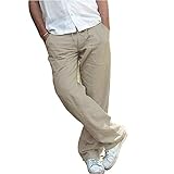 Herren Leinenhose Stoffhose Einfarbig Freizeithose Sommer Strandhosen Männer Leinen Yoga Hose Sommerhose Strand Urlaub Bequem Leichte Atmungsak