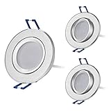 HCFEI 3er Set LED Einbaustrahler flach FLAT DIM 120°, 230V, 3W, Warmweiß 3000K, Einbauloch 68mm, Alu gebürstet, Schwenkbar, Einbautiefe 25