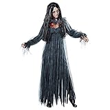 eiuEQIU Damen Geist Braut Kostüm Cosplay Vampir Maxikleid Halloween Hexen Verkleidung Fasching Karneval Horror Zombiebraut Kostüm Schwarz Geisterbraut Gruselig Dämonen Kostüm für Erw