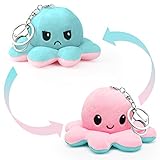 CS COSDDI Stimmungs Oktopus Kuscheltier Schlüsselanhänger, Octopus Plüschtier Schlüsselring, Reversible Happy Sad Oktopus Plüsch Wenden Schlüsselanhänger für Jungen Mädchen Geschenk Kinderspielzeug