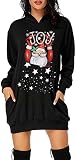 EUDOLAH Damen Hoodie Kleid Weihnachten Print Xmas Casual Lange Sweater Herbst Winter Sweatshirt Kleid Weihnachtsmann Schwarz L