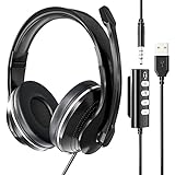 Newaner PC Headset, USB/3.5mm Klinke Computer Headphones verdrahtet with Noise Cancelling Mikrofon, Telefon Kopfhörer mit Kabel for Telearbeit Skype Voip Laptop videok