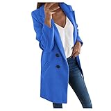 iHENGH Damen künstliche Wolle Elegante Mischungs Mantel,Dünne weibliche Lange Mantel Oberbekleidung Jacke(Himmelblau, XL)