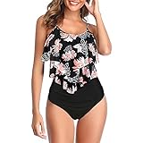 Orgrul Bikini Damen Frauen Zweiteilige Tankini Badeanzüge High Waist Halfter Vintage Bikini Set Damen Bademode Bikini Damen Push Up Bikini Mädchen Sexy Oberteil Große Brüste BE1 (XXL, K)
