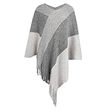 ZYHOOD Damen Poncho mit Fledermausärmeln und Quasten Strick-Umhang Damen Kapuzen Poncho Damen Fledermausärmel Poncho Cape Winter Knit Sweater Cloak Outwear Warmer Weicher D