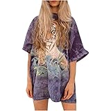Vintage Sommer Oberteile Damen Oversized Tshirt Sonne und Mond Motiv Sportshirt Kurzarm Sport Oberteile Vintage Sweatshirt Rundhals Oberteile Teenager Mädchen Best Friends Top Lang