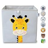 wonneklein Aufbewahrungsbox Kinder grau I extra stabile Spielzeugkiste für Kinderzimmer I Box (33x33x33 cm) zur Aufbewahrung I graue Ordnungsbox mit Tier Motiv (Greta Giraffe)