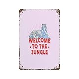 Metall-Blechschild Welcome to the Jungle Retro Tiger Aluminium Schild Metallschild Blechschild Öffentliches Schild Dekoration Schild 20,3 x 30,5