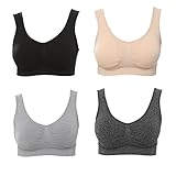 JOJOANS 4er-Pack BH Bralette Die ultimative Komfort-BH gepolstert-Nahtlose Unterstützung Komfort Sport Stretch Aktion Freizeit Hochwertige Unterwäsche, Black Nude Light-grey Dark-grey, L