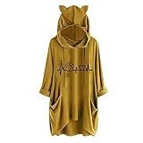 GOKOMO Pullover Damen Hoodie Katze Drucken Langarmshirt Sweatshirt Langärmeliges Warm Top Lässige Lose Tunika Bluse Shirt Oberteil Kleidung Kapuzenpullover(5XL,D-Gelb)