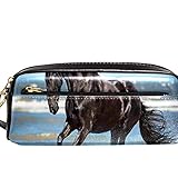 Federmäppchen Münztasche Büromaterial Organizer Große Aufbewahrungstasche Tasche Schwarzes friesisches Pferd für Jungen M